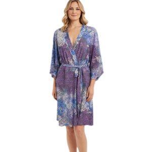 Bisou Bisou Kimono Robe Floral Bell Sleeve Wrap Tie Size L Multicolor Romantic